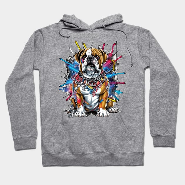 An eye-catching Electrician English Bulldog t-shirt design featuring a confident bulldog wearing Hoodie by teestore_24